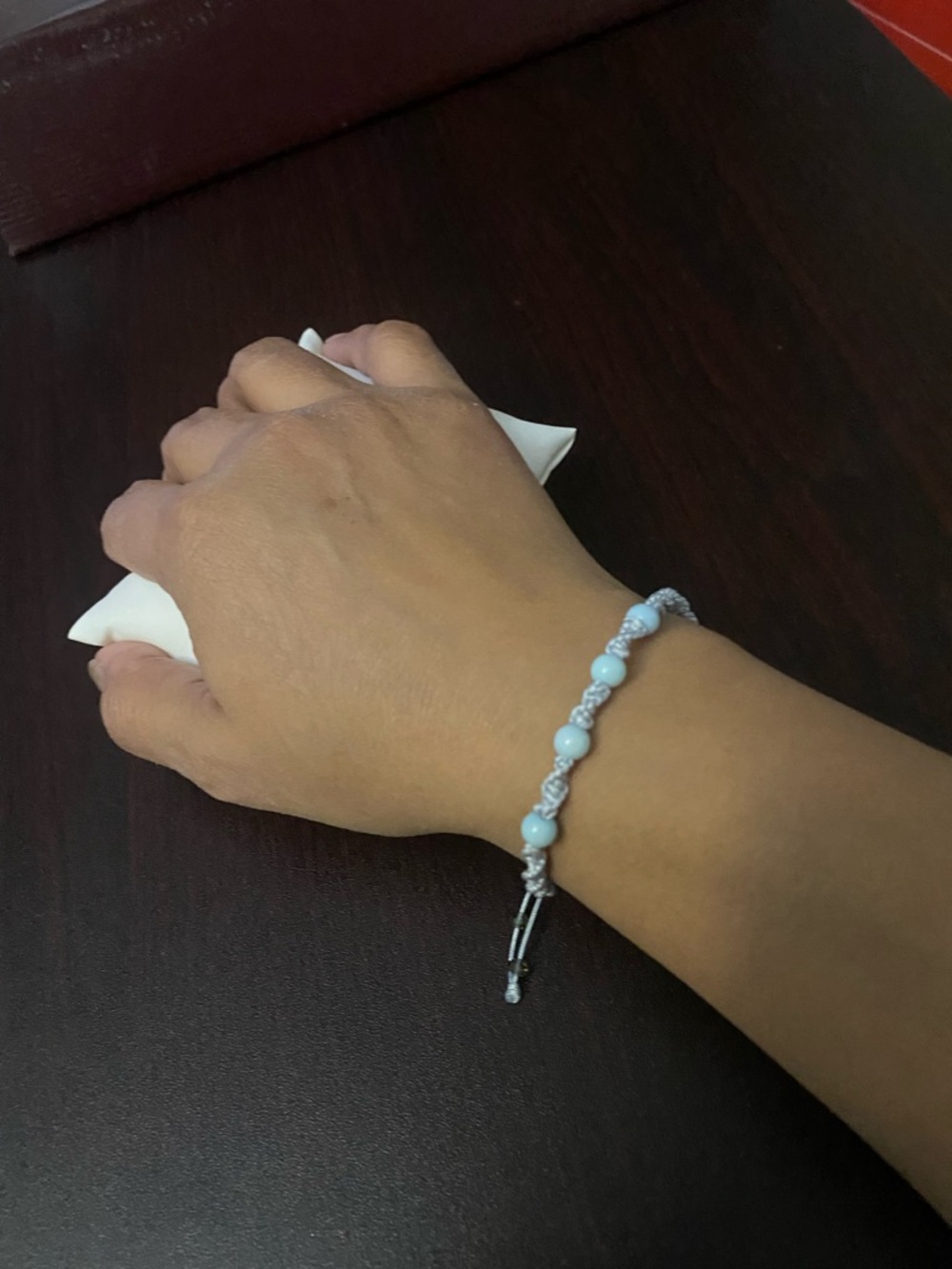 Light Blue Beaded Macrame Bracelet — Elegant Adjustable Bracelet